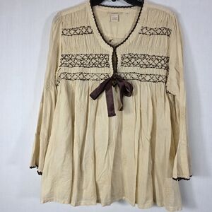 Sundance Catalog Embroidered Boho Tunic Blouse Cream XL